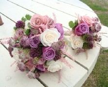 Mixed rose posies with astilbe and astrantia